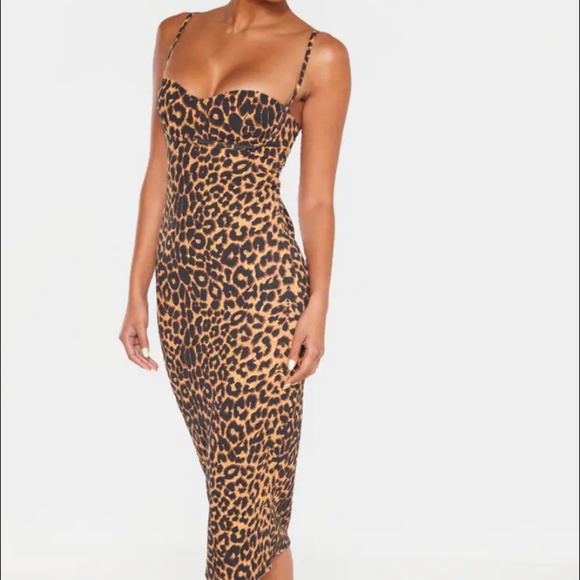 Leopard Print Strappy Cup Detailed Midi Dress - Picture 5 of 5